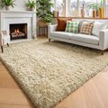 Amdrebio Beige Area Rugs for Living Room Bedroom, 6x9 Fluffy Plush Shag Furry by Amdrebio