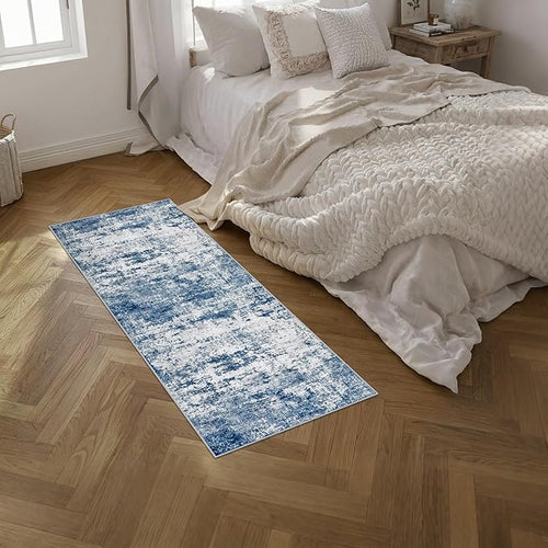 2'x5'Runner Rug Washable Rug: Modern Abstract Soft Thin Runner Rug Blue - Image 2
