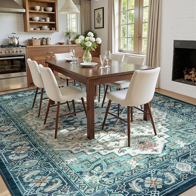Lofus 5x7 Washable Rugs Non-Slip, Vintage Floral Area Rug - Image 3