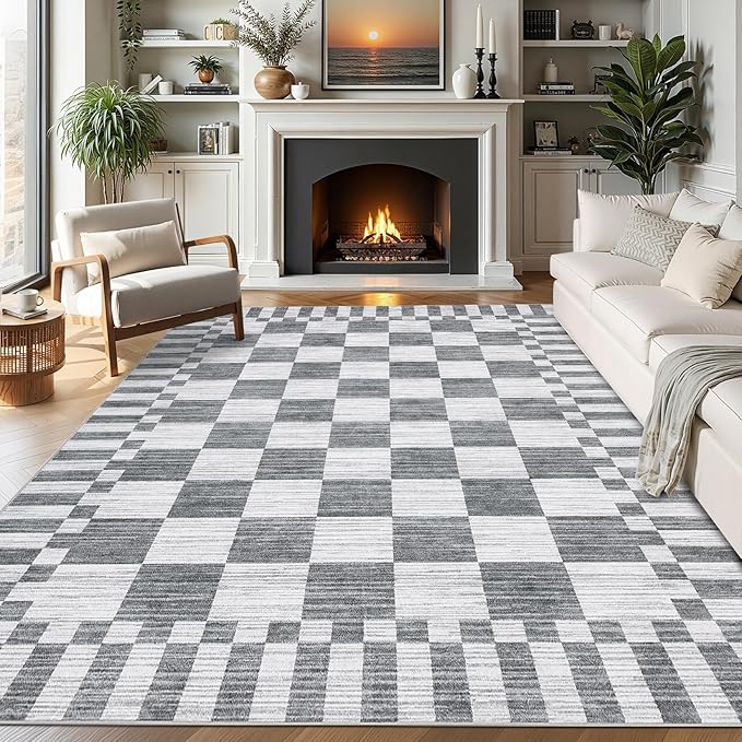 GarveeHome Grey Checkered Rug 4×6 Area Rugs by GarveeHome