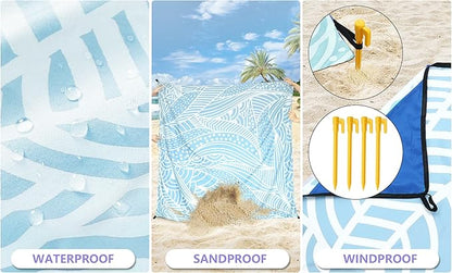 WIWIGO Beach Blanket Waterproof Sandproof Beach Mat 79" X 83"/10'x9'for 2-8 - Image 4