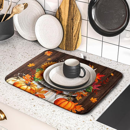 Fall Pumpkin Dish Drying Mat for Kitchen Counter Decor 16x18 Inch Halloween - Image 5