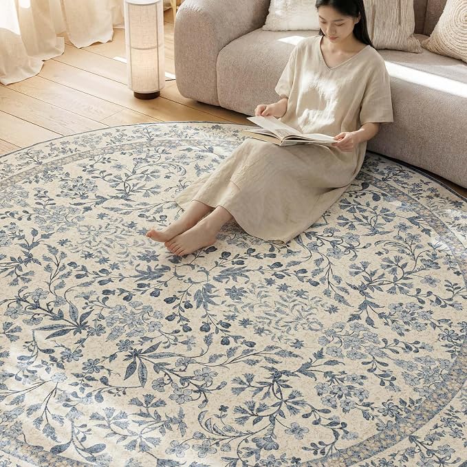 jinchan Zenith Round Rug 7ft Area Rug Soft 7'Round Vintage Floral Rug Non-Slip - Image 9