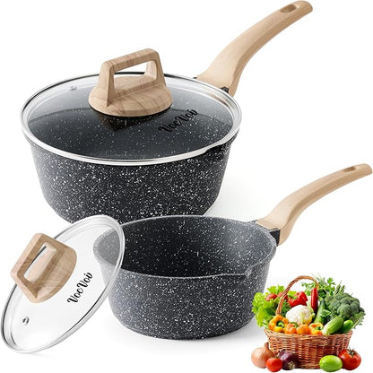 Sauce Pan Set with Lids, Nonstick Small Cooking Pots 1.5Qt&3Qt, Lightweight Non by VocVoi