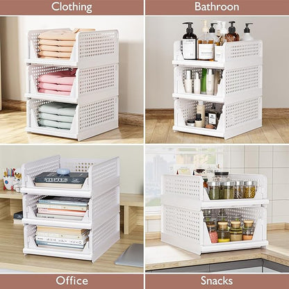 4 Pack Folding Closet Organizers Storage Box, Stackable Storage Bins, Plastic - Image 7