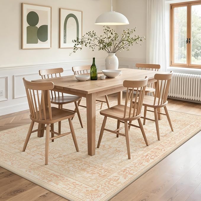 GENIMO 5x7 Floral Area Rug for Living Room, Vintage Boho Non-Slip Carpet - Image 4