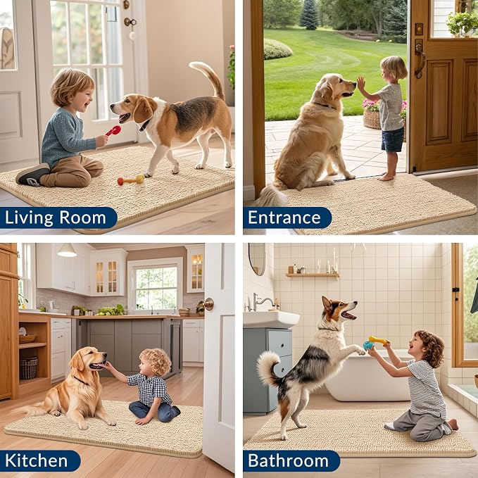 Smiry Dog Door Mat for Muddy Paws 59x32, Absorbent Dirt Trapper, Non-Slip - Image 7