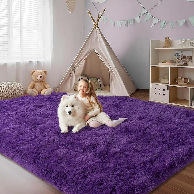 8x10 Shag Rugs for Living Room, Soft Large Fluffy Purple Fuzzy Area Rugs for - Image 4