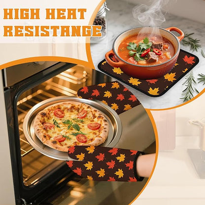 Maple Leaf Oven Mitts and Pot Holders Set, Autumn Kitchen Decor Heat Resistant - Image 6