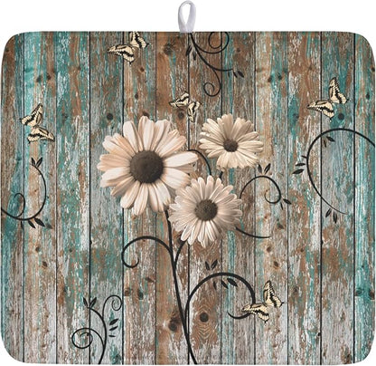 Dish Drying Mat for Kitchen Counter 16 x 18 Inch Rustic Vintage Daisy Floral by Unknown