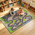 Kids Car Rug Play Mat, 4x6 ft Race Track Road Rug by GRAMBET