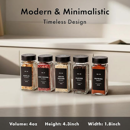EDELHAUS Glass Spice Jars with Label and Black Lids Spice Containers with 240 - Image 2