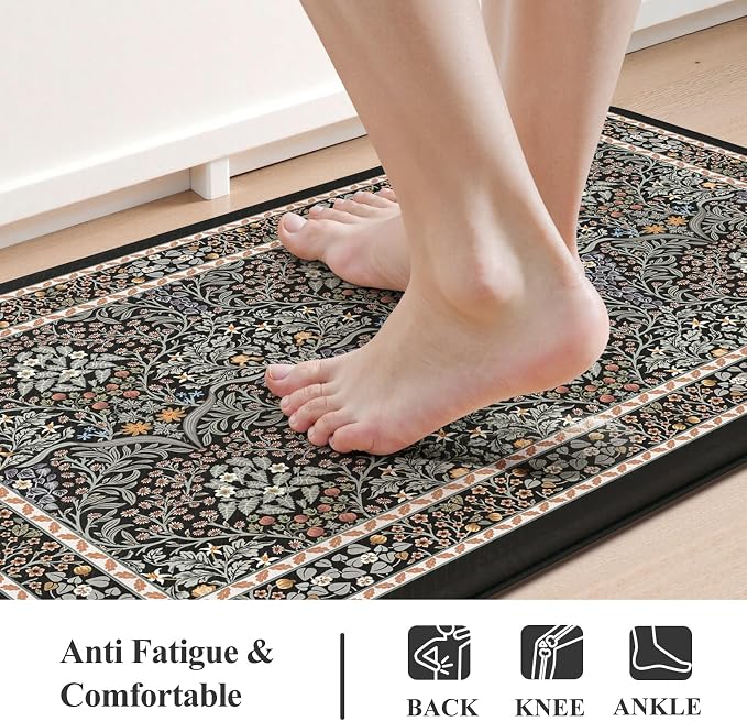 Collive Kitchen Mats for Floor, Cushioned Anti Fatigue Mat Floral Rugs 2 Piece - Image 3