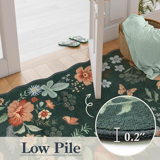 Lahome Floral Green Rugs for Entryway, 2X3 Washable Kitchen Rugs Non Slip Soft - Image 5