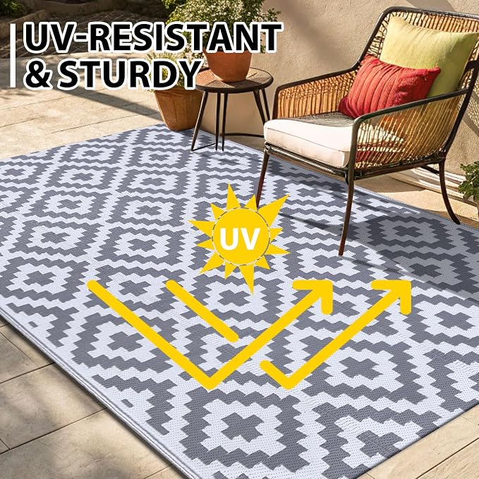 Smiry Waterproof Outdoor Rug 9x12 ft, Reversible Plastic Straw Patio Camping - Image 5