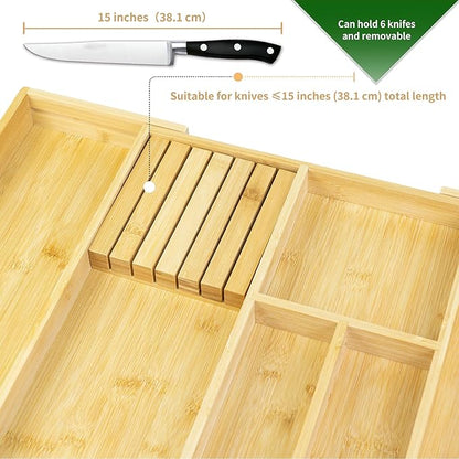 VaeFae Bamboo Kitchen Drawer Organizer, Utensil Tray - Image 4