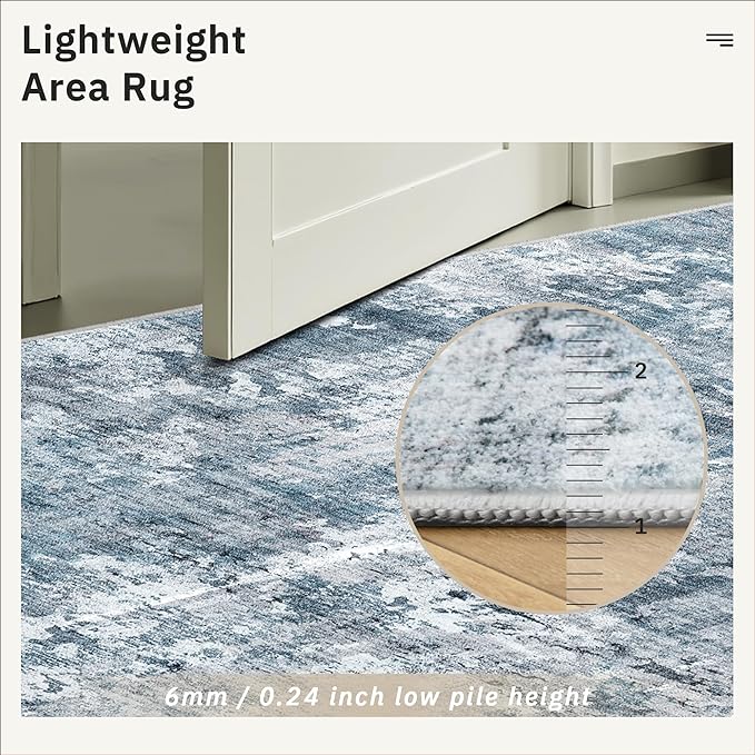 Soalmost Abstract Rug 5x7 Machine Washable Area Indoor Blue Low Pile Non-Slip - Image 7
