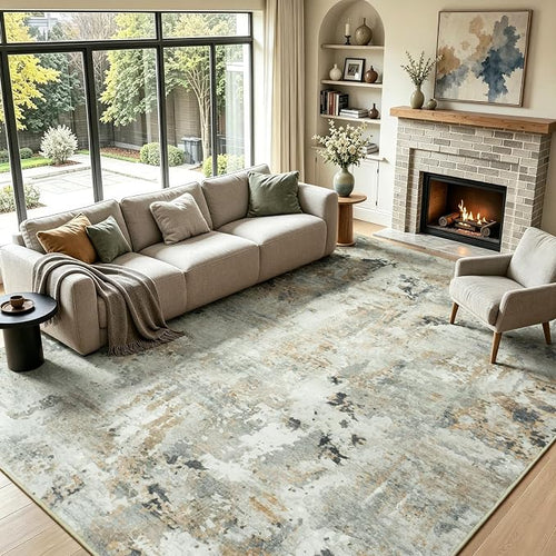 8x10 Area Rugs for Living Room, Abstract Neutral Large Washable Rug, Indoor by Carpelux
