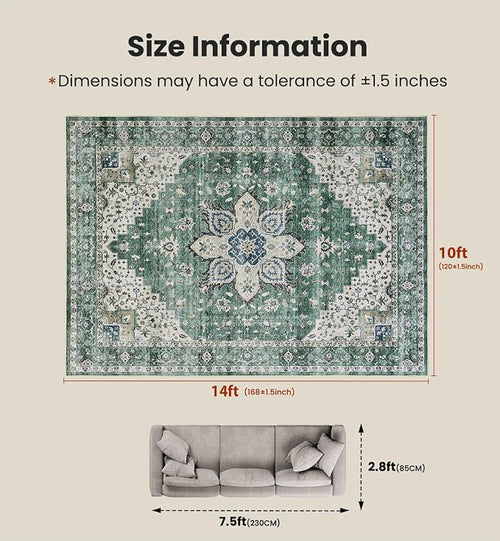 AMADA HOMEFURNISHING 10x14 Washable Area Rug, Low-Profile Large Area Rug - Image 2