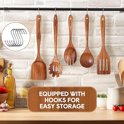 Wooden Spoons for Cooking, Comfortable Grip, Heat Resistant Kitchen Utensils - Image 5
