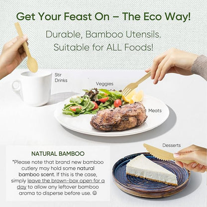 EcoPreps 100% Compostable Bamboo Cutlery Set Eco-Friendly, Biodegradable - Image 5
