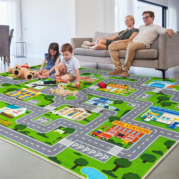 Car Rug Play Mat for Kids Toy Cars, City Road Traffic Playmat for Kid Bedroom - Image 6
