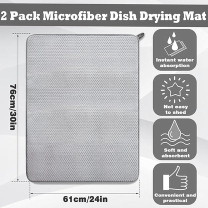 2 Pack Extra Large Microfiber Dish Drying Mat, 30 x 24 Inch Super Absorbent - Image 2
