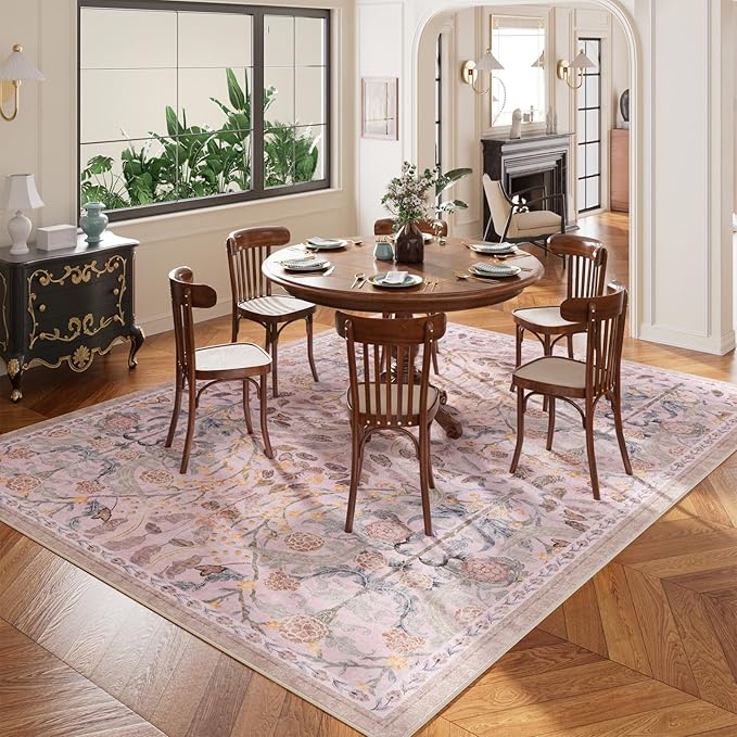 AMTOVO 5x7 Washable Area Rugs for Living Room, Vintage Boho Floral Distressed - Image 3