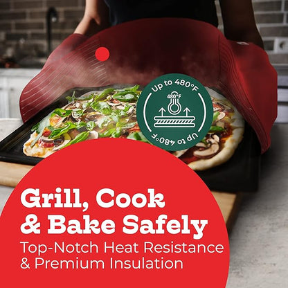 Red Double Oven Mitt Kitchen Protection - Image 2