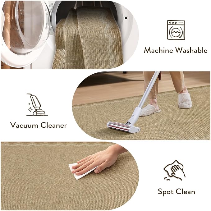 LIVEBOX Scalloped Washable 2x6 Kitchen Runner Rug, Easy Jute Geometric Tan Rug - Image 6