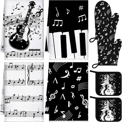 Leinuosen 8 Pcs Music Note Kitchen Decor Accessories Set Farmhouse Towels Oven by Leinuosen