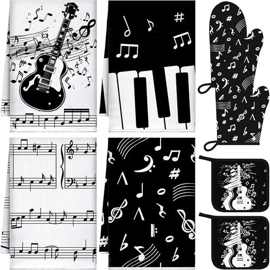 Leinuosen 8 Pcs Music Note Kitchen Decor Accessories Set Farmhouse Towels Oven by Leinuosen