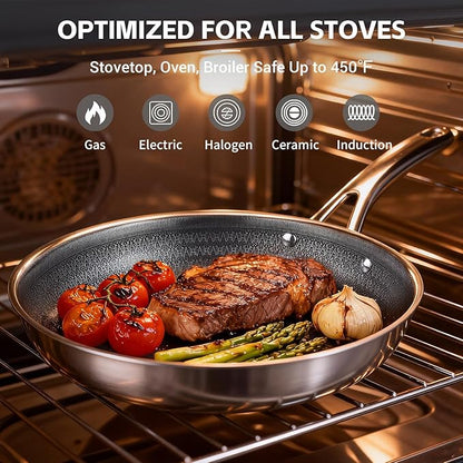 Ammeloo 17 Pcs Nonstick Stainless Steel Cookware Set, Hybrid Stainless Steel - Image 6