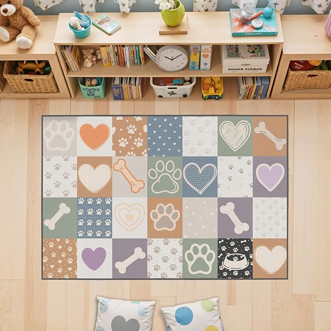 Preschool Classroom Rug 4x6, Paw Print Low Pile Kids Area Rug by Unknown