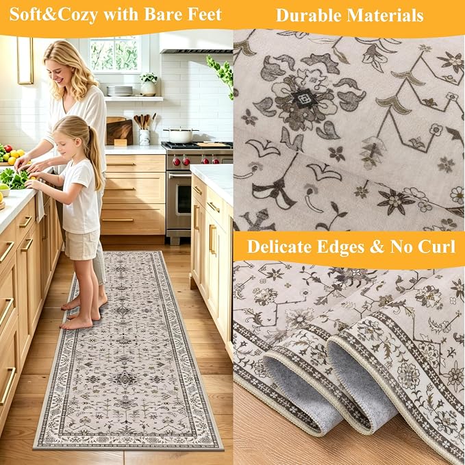 HEBE Washable Hallway Runner Rug 2'x 6' Non Slip Kitchen Rugs Runner, Low Pile - Image 5