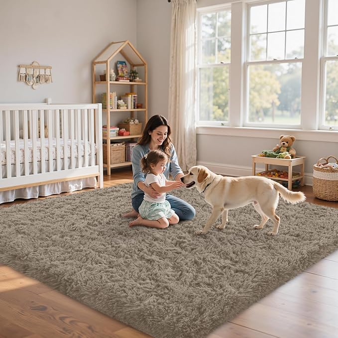 5x8 Area Rug for Living Room:Ultra Soft Fluffy Shag Grey Camel Rugs, Large - Image 9