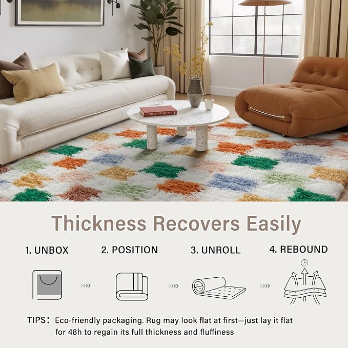 PureCozy Checkered Rug 8x10 for Living Room, Modern Neutral Shag Rug Washable - Image 6