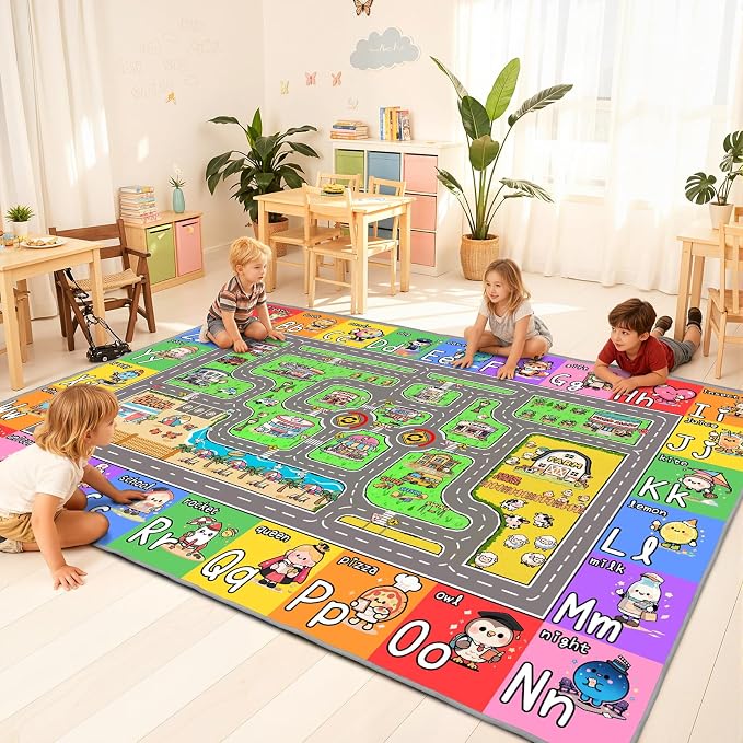 Kids Car Rug for Playroom, 9x12 Kids Play Mat by Unknown