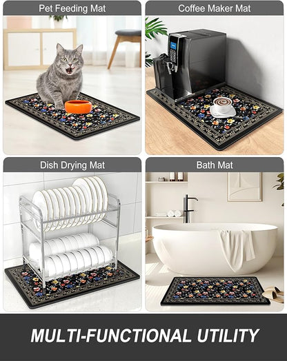 Rnivvi Dish Drying Mat for Kitchen Counter, 12 x 19" Cute Flower Theme Super - Image 7