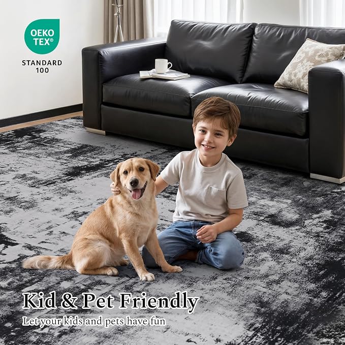 Rugflix 10x12 Area Rugs for Living Room, Big Washable Dark Carpet Non-Slip for - Image 6