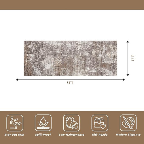 2x5 Washable Kitchen Rug Runner – Non-Slip Abstract Modern Neutral Small Rug - Image 2
