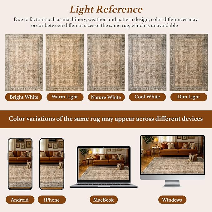 LIANLAM 8x10 Washable Area Rug, Vintage Boho Traditional Pattern, Non-Slip - Image 8