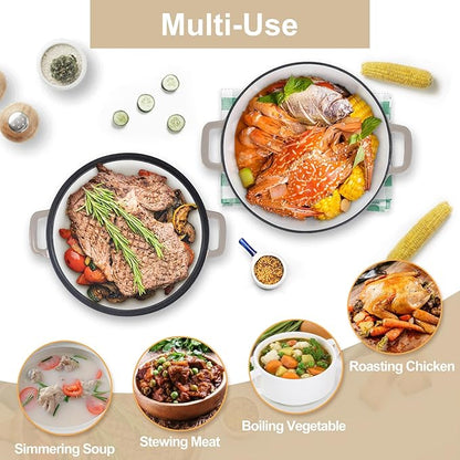 TeamFar 5 Quart Dutch Oven, 2 In 1 Enameled Cast Iron Dutch Oven Pot Cookware - Image 7
