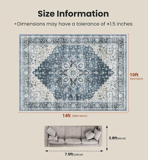 AMADA HOMEFURNISHING 10x14 Washable Area Rug, Low-Profile Large Area Rug - Image 2