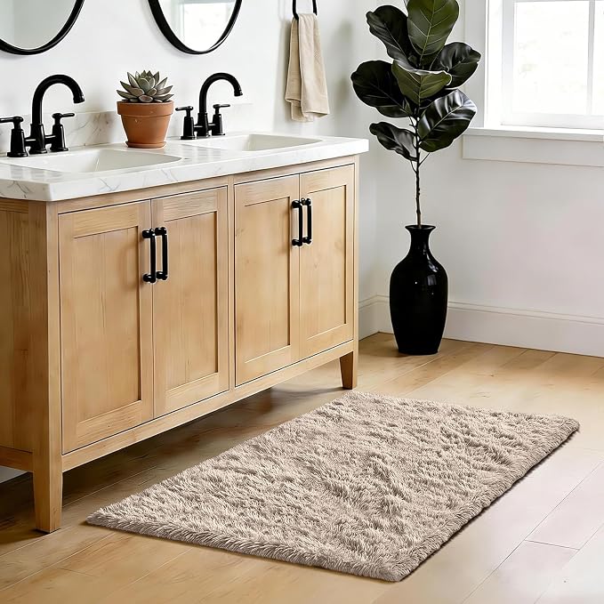 Fluffy Rug Shag Area Rug, Small Bedside Rug, Soft Fluffy Shag Entryway Throw - Image 2