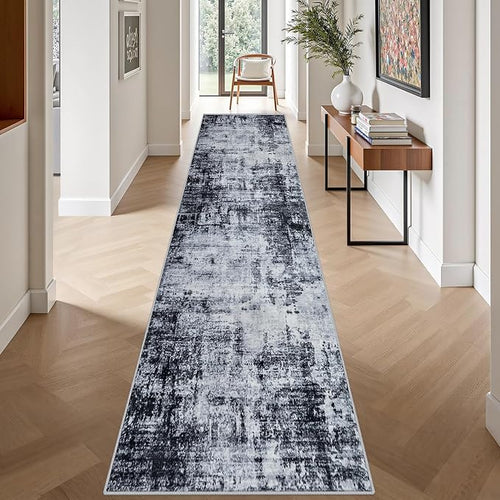 2.6'x14' Runner Rug Washable Rug: Modern Abstract Soft Thin Runner Rug Dark - Image 2
