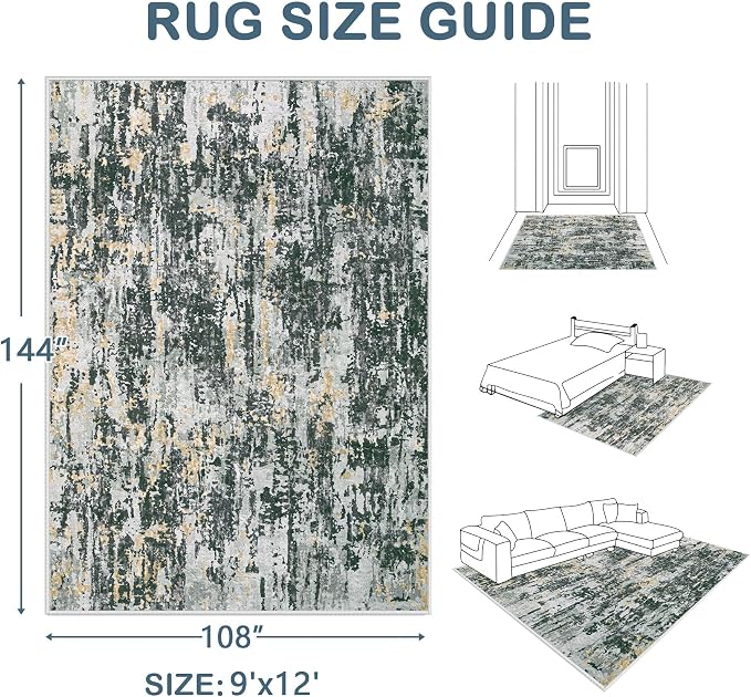 Area Rugs 9x12 Living Room: Washable Rug Modern Abstract Large Rugs Soft Non - Image 2