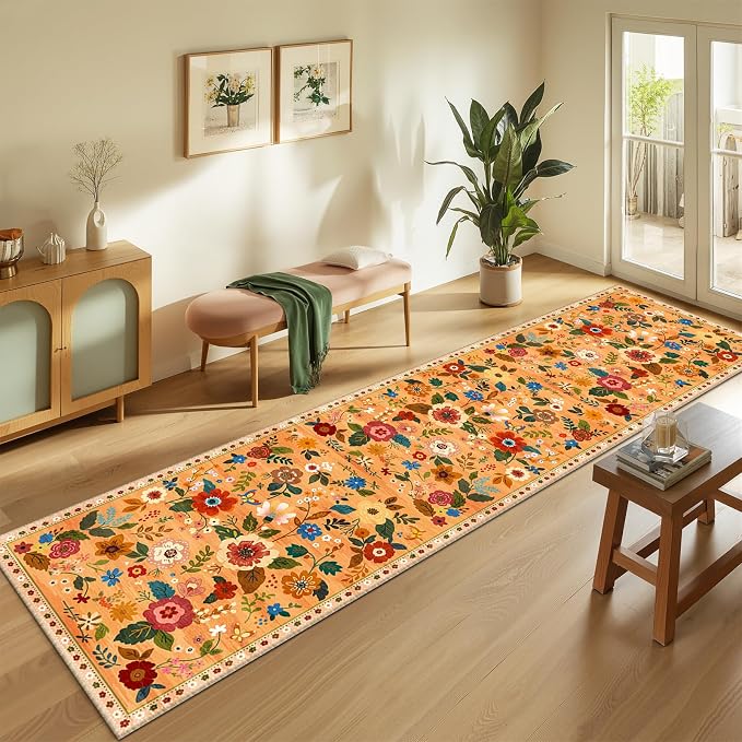 RELEANY Floral 2x10 Area Rugs Washable Print Boho Cute Carpet Non Slip Flower - Image 2