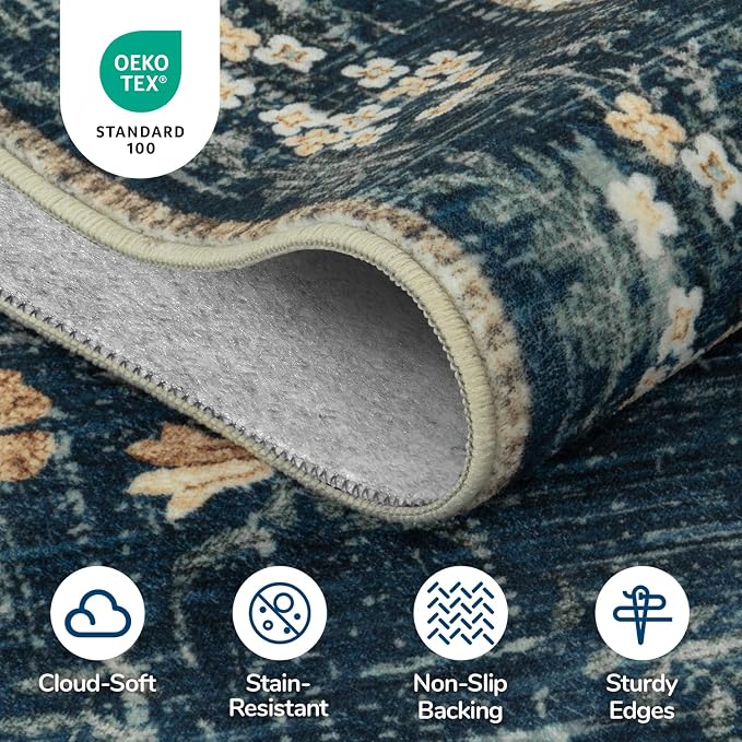 Lessymo Floral Living Room Rug 5x7, Soft Washable Area Rugs - Image 5