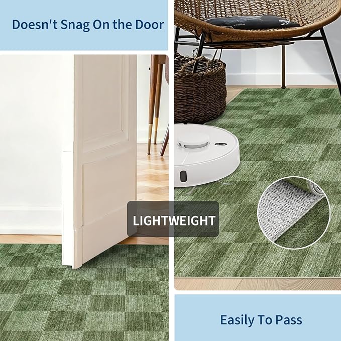 GarveeHome 8×10 Area Rugs for Living Room, Moss Green Checkered Rug，Modern - Image 8